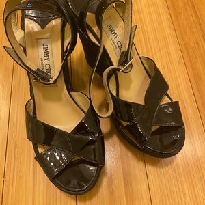 Jimmy Choo black patent espadrille sandals 40